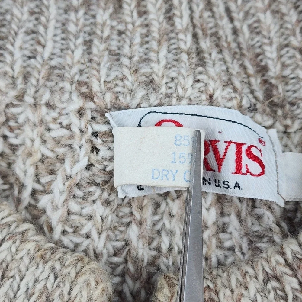 Orvis Sweater Mens L Tan Wool Blend Full Zip Elbow Patch Made in USA 90s Vintage